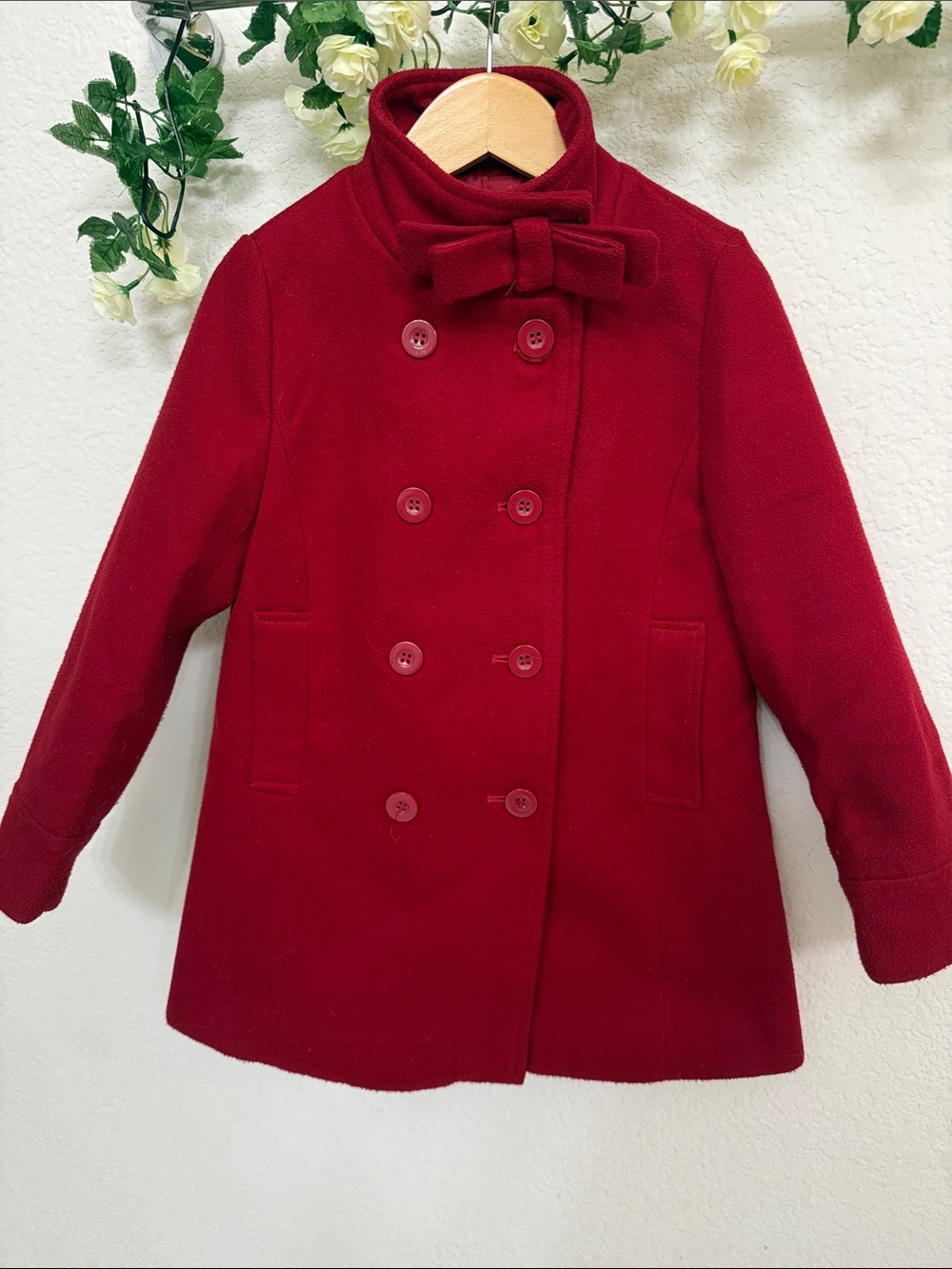 Richie House Los Angeles • Girls Red Wool Blend Bow Peacoat Jacket Size 5/6